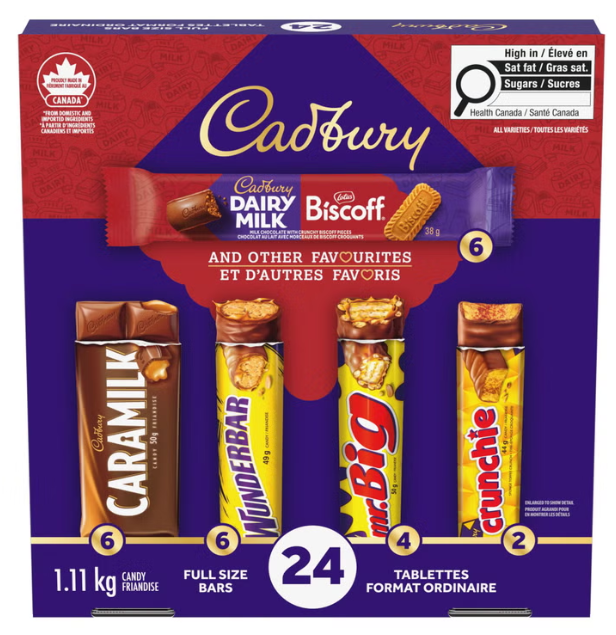 Cadbury Full-Size Chocolate Candy Bar Variety Pack, 24 Count, 1.11 kg