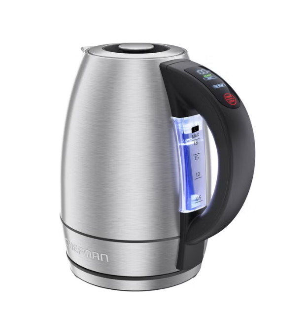 Chefman 1.8 L Digital Electric Kettle, 1500W Stainless Steel Hot Water Boiler with Adjustable Temperature Control, Fast Boiling, 1-Hour Keep Warm, LED Indicators, Automatic Shut-Off & 360° Swivel Base for Tea, Coffee & Kitchen