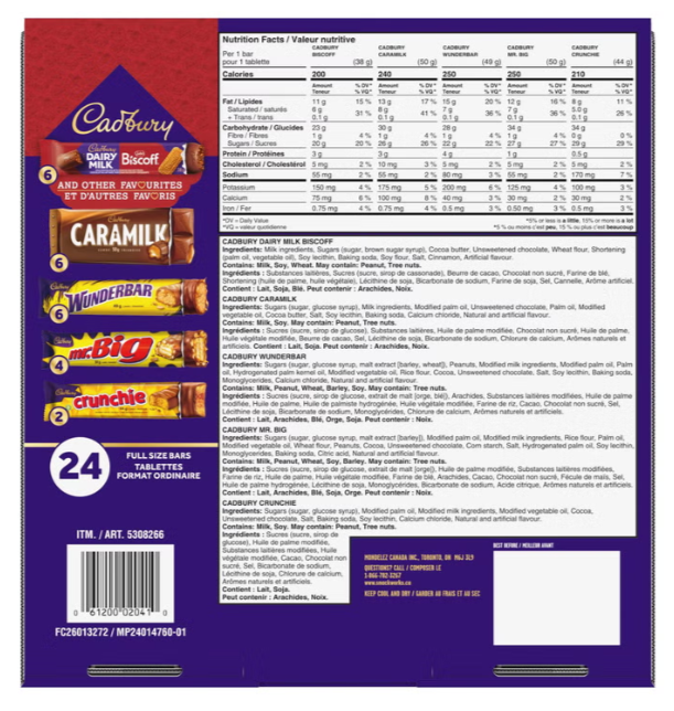 Cadbury Full-Size Chocolate Candy Bar Variety Pack, 24 Count, 1.11 kg