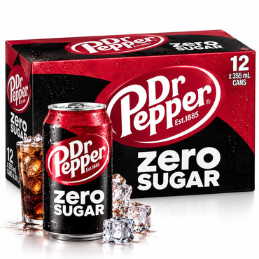 Dr Pepper Zero Sugar Soda, 32 Pack × 355 mL (12 fl oz) Cans, Zero Sugar Carbonated Soft Drink, Refreshing Fizzy Cola-Style Beverage for Parties, BBQs, Home, Office & Everyday Refreshment