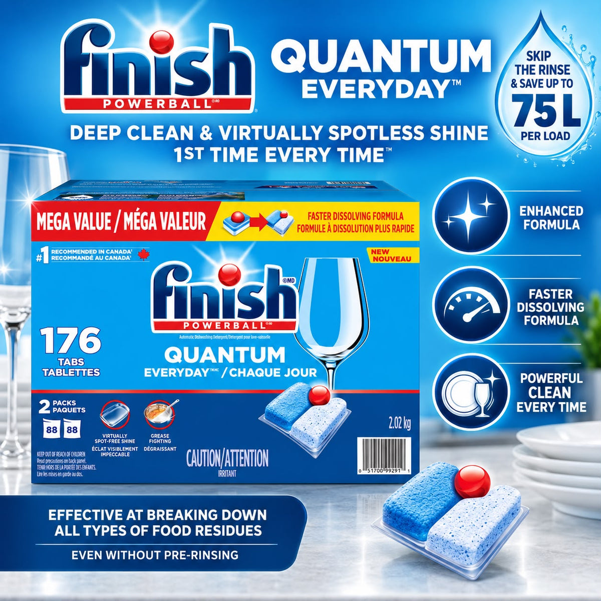 Finish Quantum Everyday Dishwasher Detergent Tablets, 176 Count