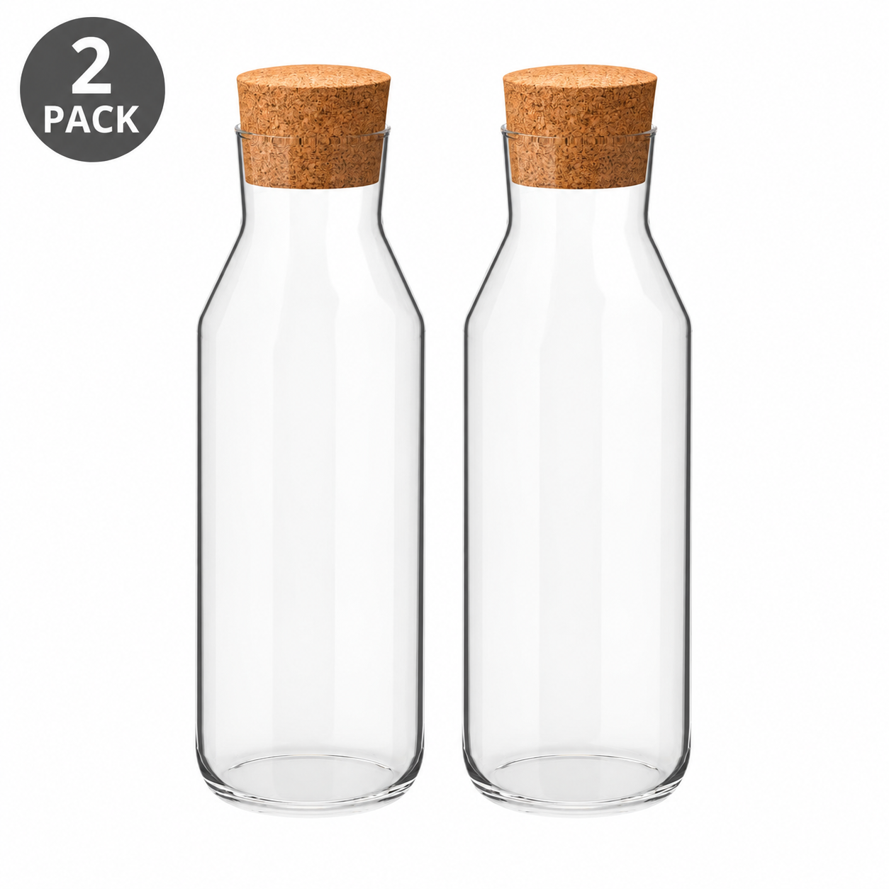 (2 PACK) IKEA 1L Clear Glass Carafe with Cork Stopper – Heat-Resistant Beverage Pitcher, 34 oz