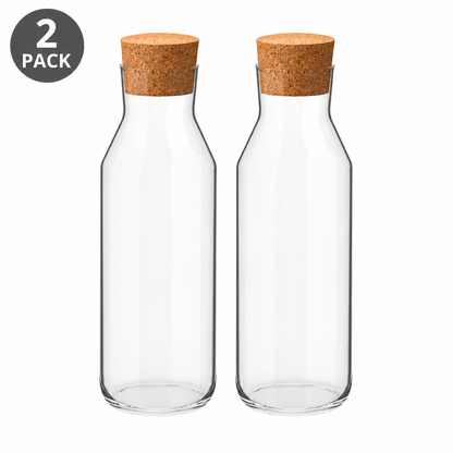 (2 PACK) IKEA 1L Clear Glass Carafe with Cork Stopper – Heat-Resistant Beverage Pitcher, 34 oz