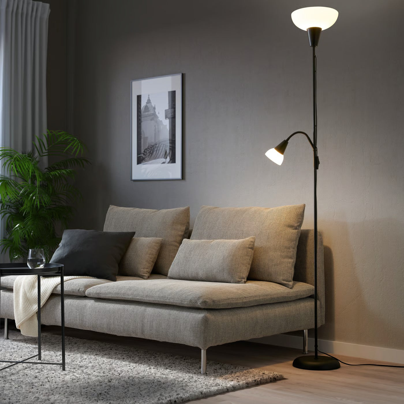 IKEA TAGARP Floor uplighter/reading lamp, Black- White