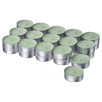 LOTSFÅGEL Scented candle in metal cup, Apple light green, 3.5 hr (30 PACK)