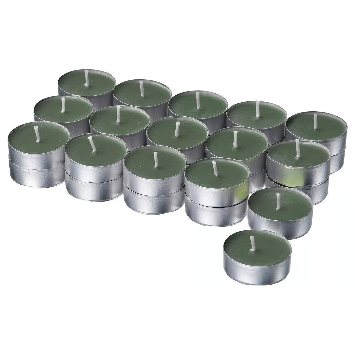 IKEA LOTSFÅGEL Scented candle in metal cup, Fig leaf green, 3.5 hr (30 PACK)