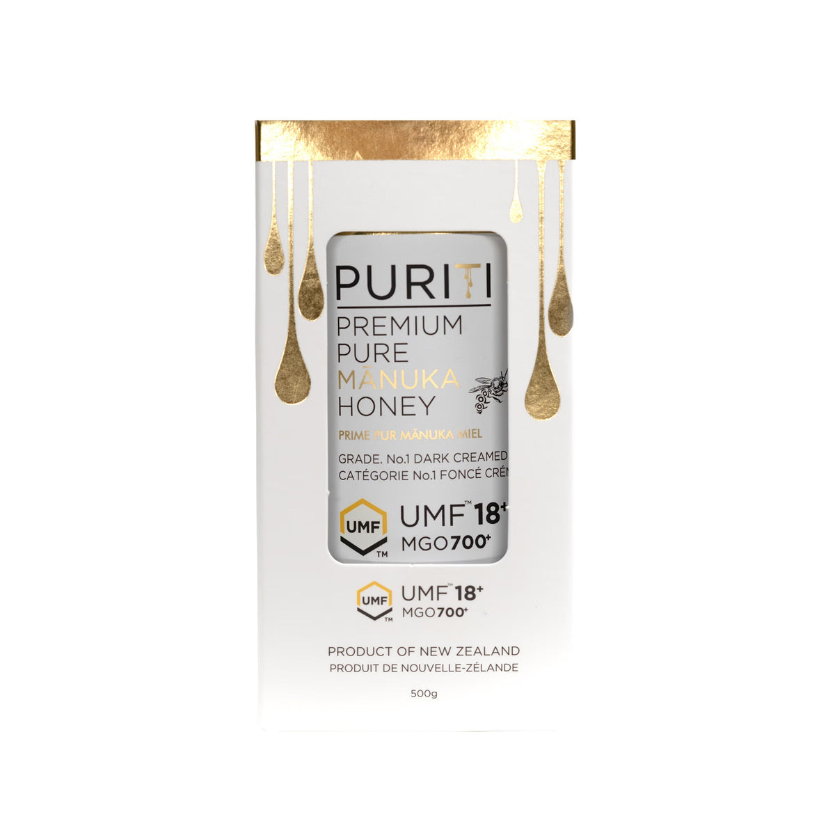 PURITI New Zealand Mānuka Honey UMF 18+ MGO 700+, 500 g (17.64 oz), Premium Raw Monofloral Honey, Unpasteurized, Dark Amber Creamed Honey, Natural Sweetener for Tea