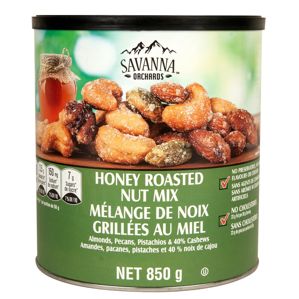 Savanna Orchards Gourmet Honey Roasted Nut Mix, 850 g (30 oz), Premium Cashews, Almonds, Pecans & Pistachios, Sweet & Crunchy Honey Coated Mixed Nuts, Resealable Snack Container for Parties
