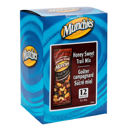 Munchies Honey Sweet Trail Mix, 12-Pack × 35 g (420 g Total), Crunchy Peanuts, Cashews, Walnuts, Raisins & Dried Cranberries, Sweet Honey Flavoured Nut & Fruit Snack Mix, Individual Snack Packs for Work, School, Travel & On-the-Go