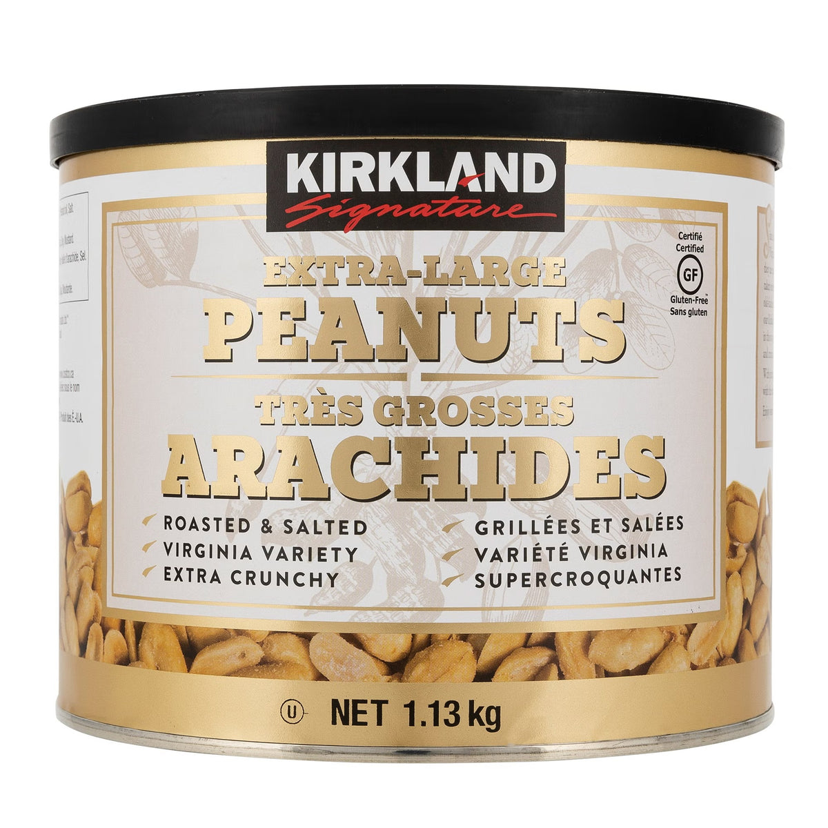 Kirkland Signature Extra Large Roasted & Salted Peanuts, 1.13 kg (2.5 lb), Premium Virginia Variety Whole Peanuts, Extra Crunchy Gluten-Free & Kosher Snack Nuts, Family Size Container for Parties, Travel & Everyday Snacking