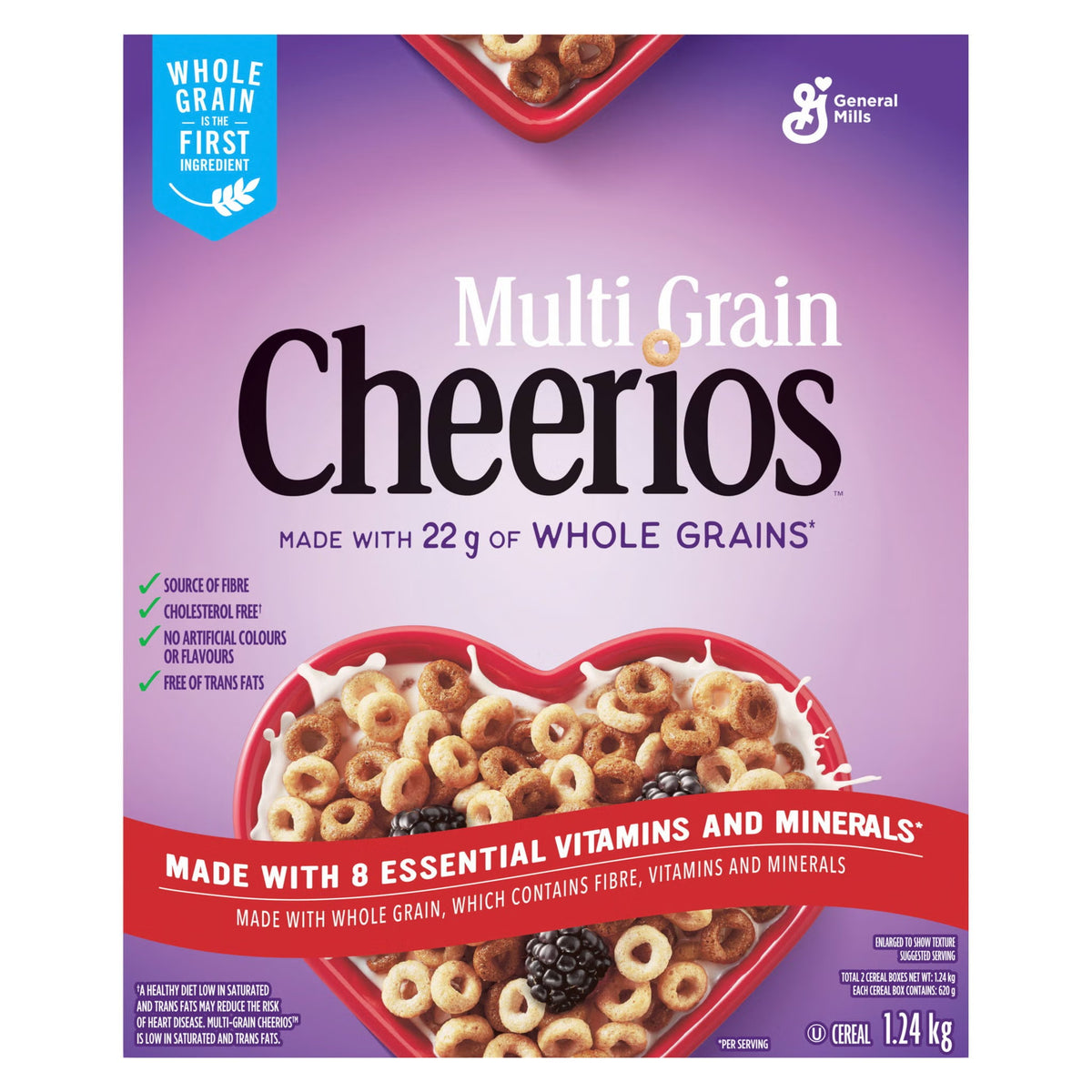 General Mills Multi-Grain Cheerios Jumbo Pack Breakfast Cereal, 1.24 kg (2.73 lb), Lightly Sweetened Whole Grain Oat, Corn & Rice Cereal, Crunchy O-Shaped Cereal, Source of Fibre, Family Size Breakfast & Snack