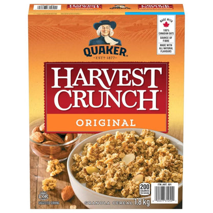 Quaker Harvest Crunch Original Granola Breakfast Cereal, 1.8 kg (3.97 lb), Crunchy Whole Grain Oat & Wheat Clusters with Almonds, Coconut, Honey & Brown Sugar, High Fibre Ready-to-Eat Family Size Cereal for Breakfast, Yogurt & Snacking