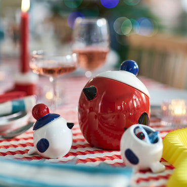 IKEA VINTERFINT Bird-Shaped Bowl with Lid, Red Christmas Decorative Storage Container, Festive Ceramic Candy & Treat Bowl, Cute Holiday Tabletop Decoration for Kitchen, Dining Table & Home Décor