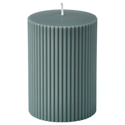 IKEA SNÖSISKA Unscented Pillar Candles, 2 Pack, Dark Gray-Green, 10 cm (4 ") Height, 7 cm (2 ¾ ") Diameter, 30-Hour Burning Time Each, Modern Ribbed Decorative Candles for Living Room, Dining Table, Christmas, Holiday & Home Décor