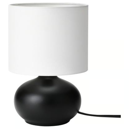 IKEA TVÄRFOT Modern Table Lamp, Black/White, 22 cm (9 "), Minimalist Bedside Nightstand Lamp with Fabric Shade & Stoneware Base, Decorative Ambient Lighting for Bedroom, Living Room, Desk & Small Spaces (Bulb Not Included)