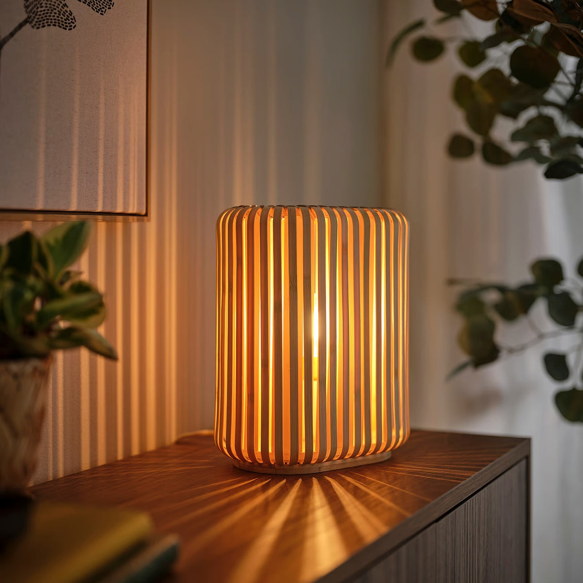 IKEA VARPTROSS Bamboo Table Lamp, Natural Woven Slat Design, 26 cm (10") Height, Decorative Bedside & Accent Lighting, E12 Bulb Base, 2 m Cord, Scandinavian Style Lamp for Bedroom, Living Room, Nightstand & Home Décor