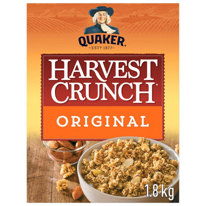 Quaker Harvest Crunch Original Granola Breakfast Cereal, 1.8 kg (3.97 lb), Crunchy Whole Grain Oat & Wheat Clusters with Almonds, Coconut, Honey & Brown Sugar, High Fibre Ready-to-Eat Family Size Cereal for Breakfast, Yogurt & Snacking