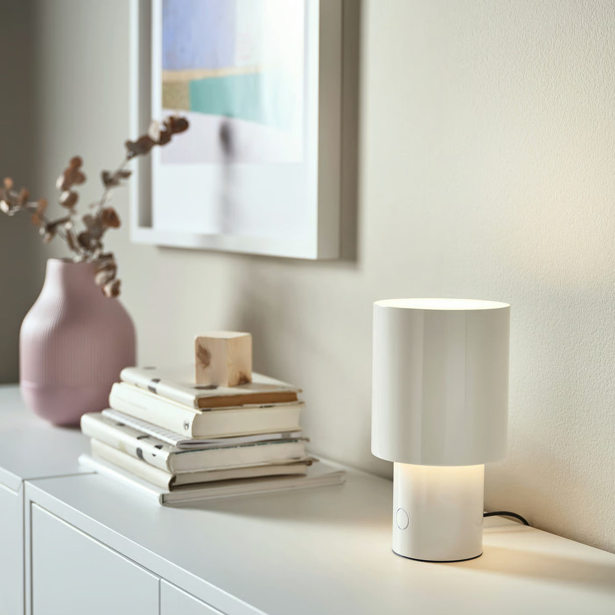 IKEA SPETSBOJ Dimmable Table Lamp, White, 22 cm