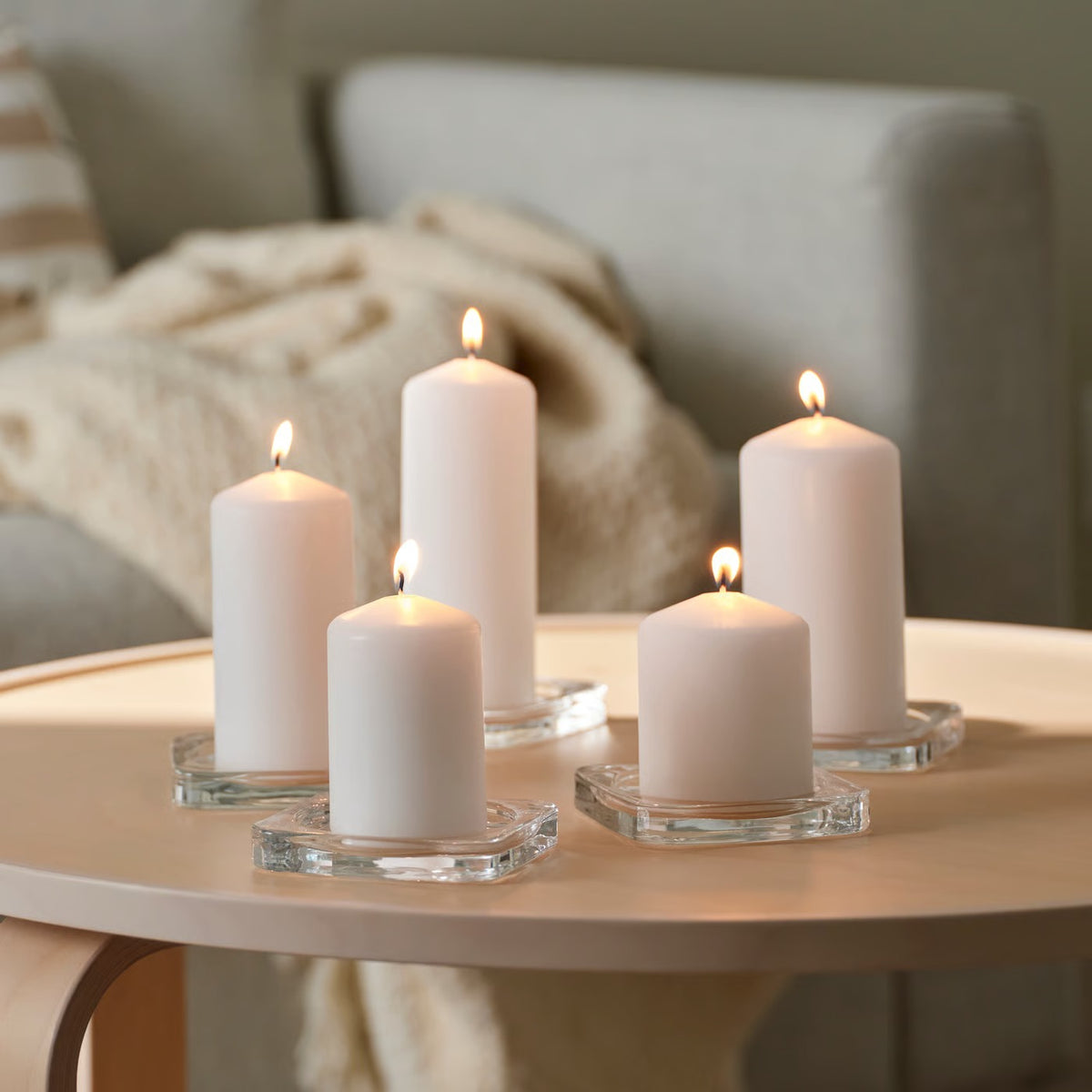 IKEA FENOMEN Unscented Pillar Candles, 5 Pack, Natural, Assorted Heights 8–15 cm, 20–40 Hour Burning Time, Plant-Based & Paraffin Wax Blend, Decorative Candle Set for Dining Tables, Weddings, Parties, Living Room & Home Décor