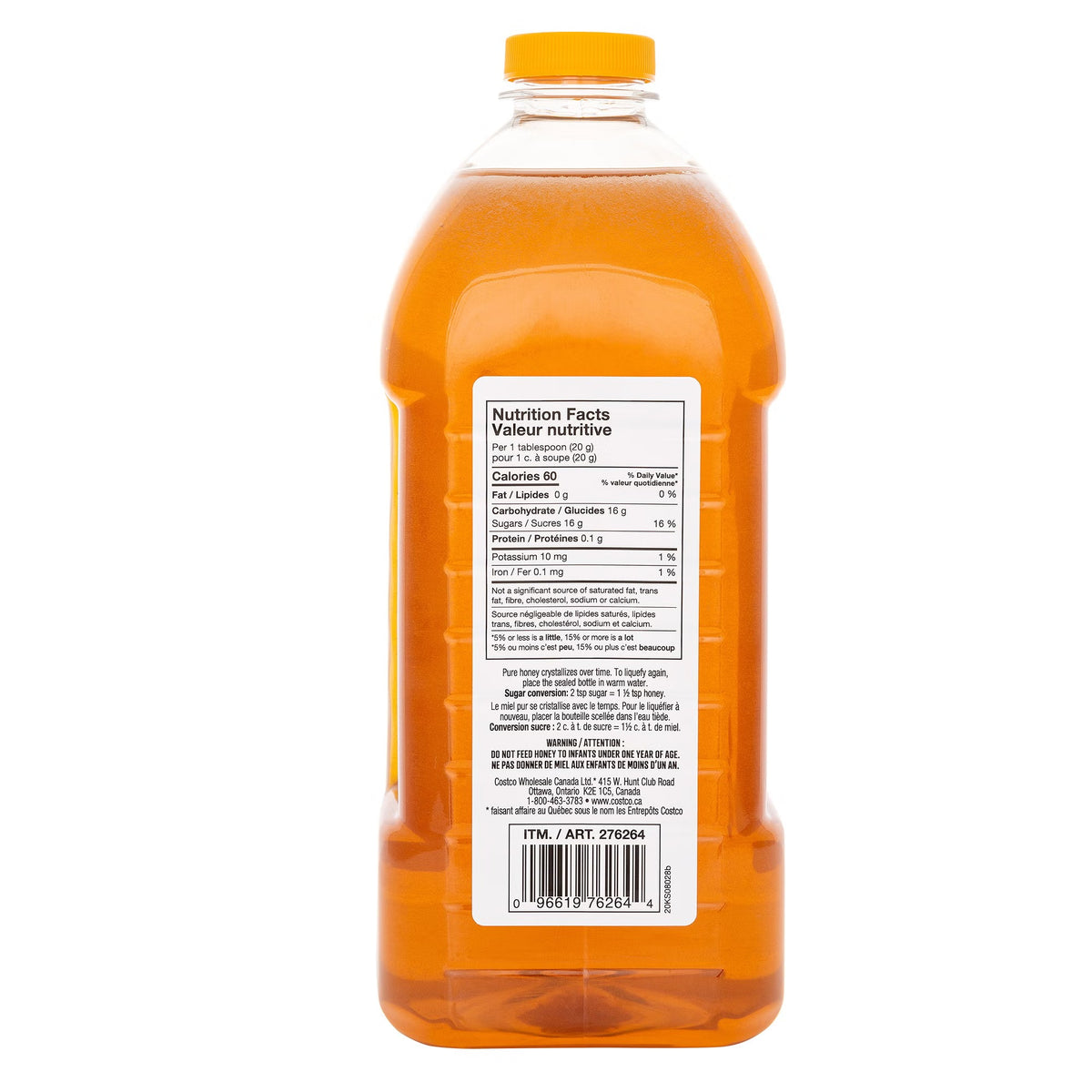 Kirkland Signature 100% Pure Canadian Liquid Honey, 3 kg (6.61 lb), Unpasteurized Canada No. 1 White Honey, Natural Sweetener for Tea, Coffee, Baking, Cooking, Pancakes & Toast