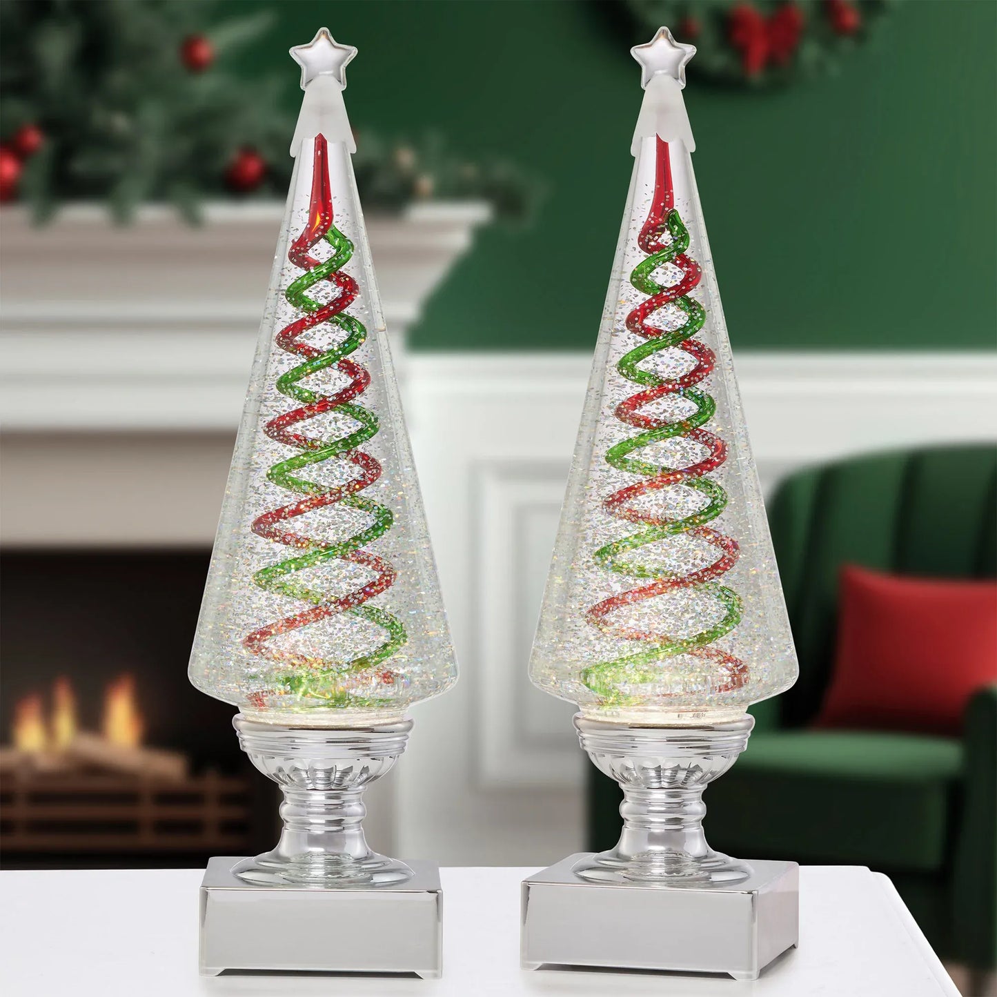 Set of 2 Spiral Christmas Trees - Red & Green 35.5 cm (14 in.)