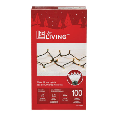 100 Clear Mini Christmas Lights 23-ft