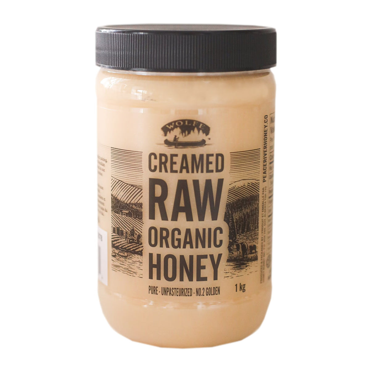 Wolfe Creamed Raw Organic Honey, 1 kg (2.2 lb), Smooth Spreadable Honey, Canadian & Brazilian Organic Honey Blend, Natural Sweetener for Toast, Breakfast, Tea, Baking & Cooking