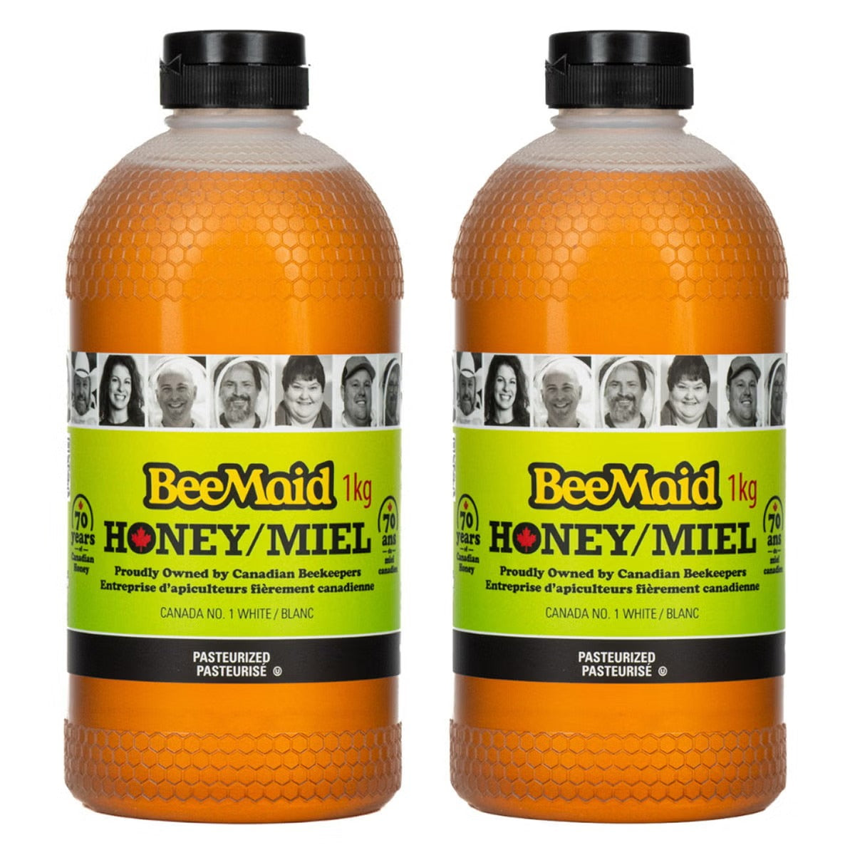 BeeMaid 100% Pure Canadian Liquid Honey, 2-Pack × 1 kg (2 kg Total), Golden Smooth Pourable Honey, Natural Sweetener for Tea, Coffee, Toast, Pancakes, Baking & Cooking