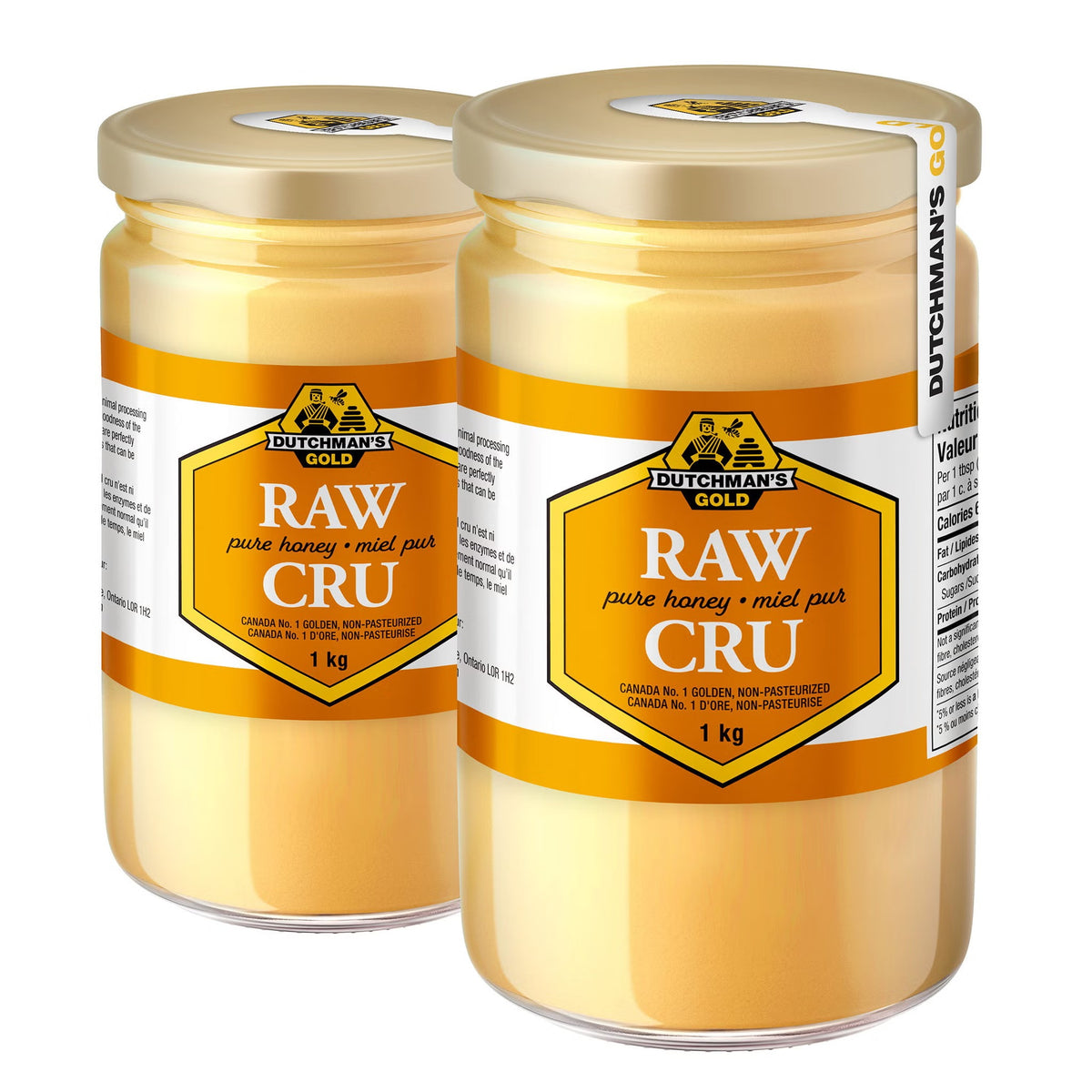 Dutchman's Gold 100% Pure Canadian Raw Honey, 2-Pack × 1 kg (2 kg Total), Unpasteurized Cold-Processed Honey, Smooth Creamy Spreadable Natural Honey for Toast, Tea, Baking & Cooking