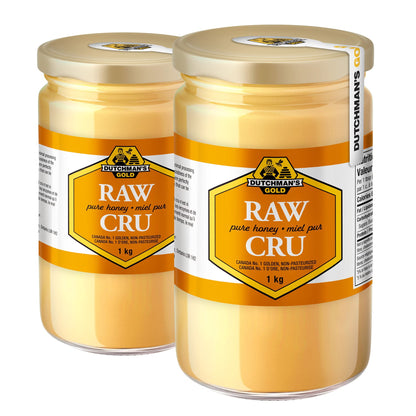Dutchman's Gold 100% Pure Canadian Raw Honey, 2-Pack × 1 kg (2 kg Total), Unpasteurized Cold-Processed Honey, Smooth Creamy Spreadable Natural Honey for Toast, Tea, Baking & Cooking