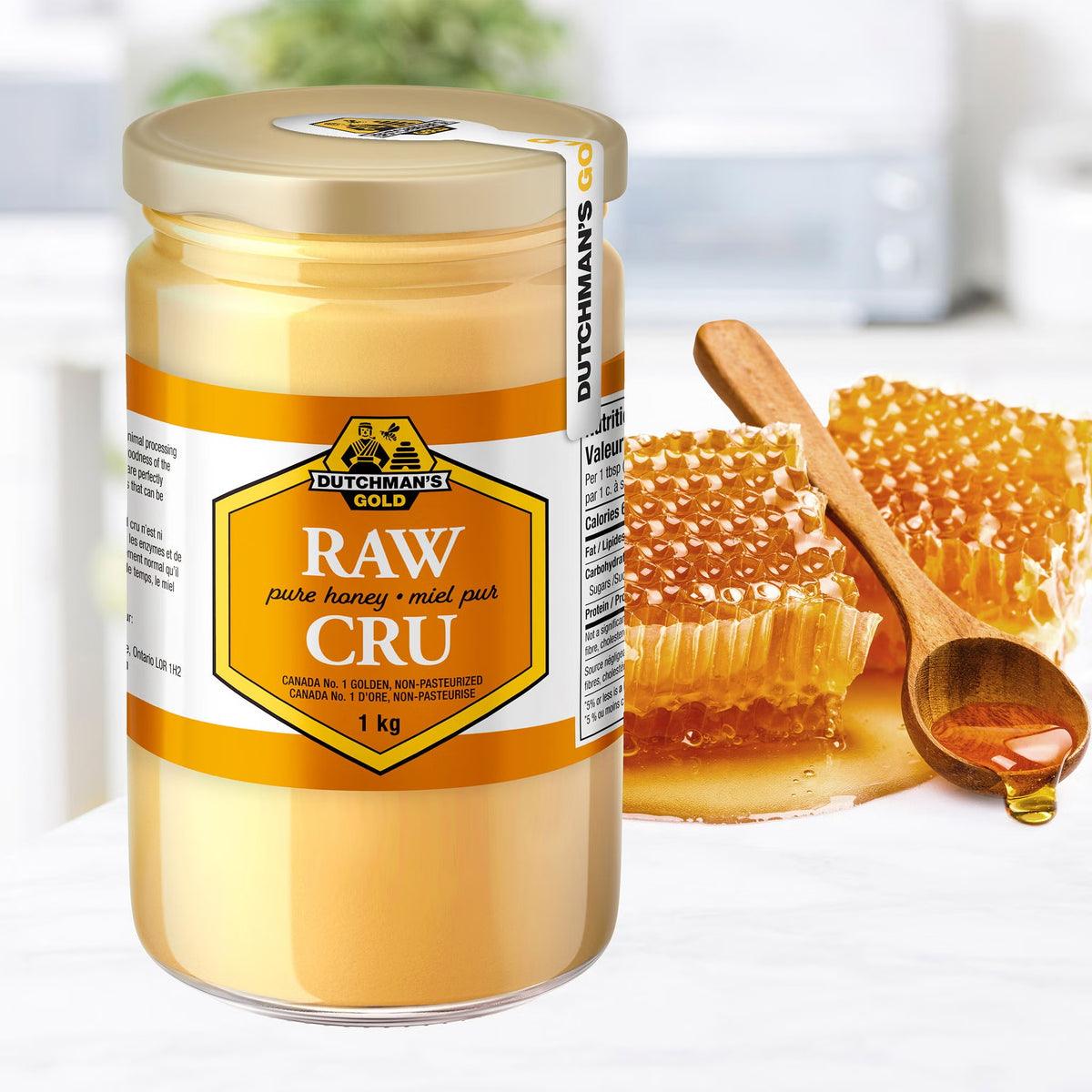Dutchman's Gold 100% Pure Canadian Raw Honey, 2-Pack × 1 kg (2 kg Total), Unpasteurized Cold-Processed Honey, Smooth Creamy Spreadable Natural Honey for Toast, Tea, Baking & Cooking
