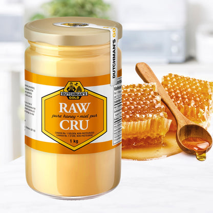 Dutchman's Gold 100% Pure Canadian Raw Honey, 2-Pack × 1 kg (2 kg Total), Unpasteurized Cold-Processed Honey, Smooth Creamy Spreadable Natural Honey for Toast, Tea, Baking & Cooking