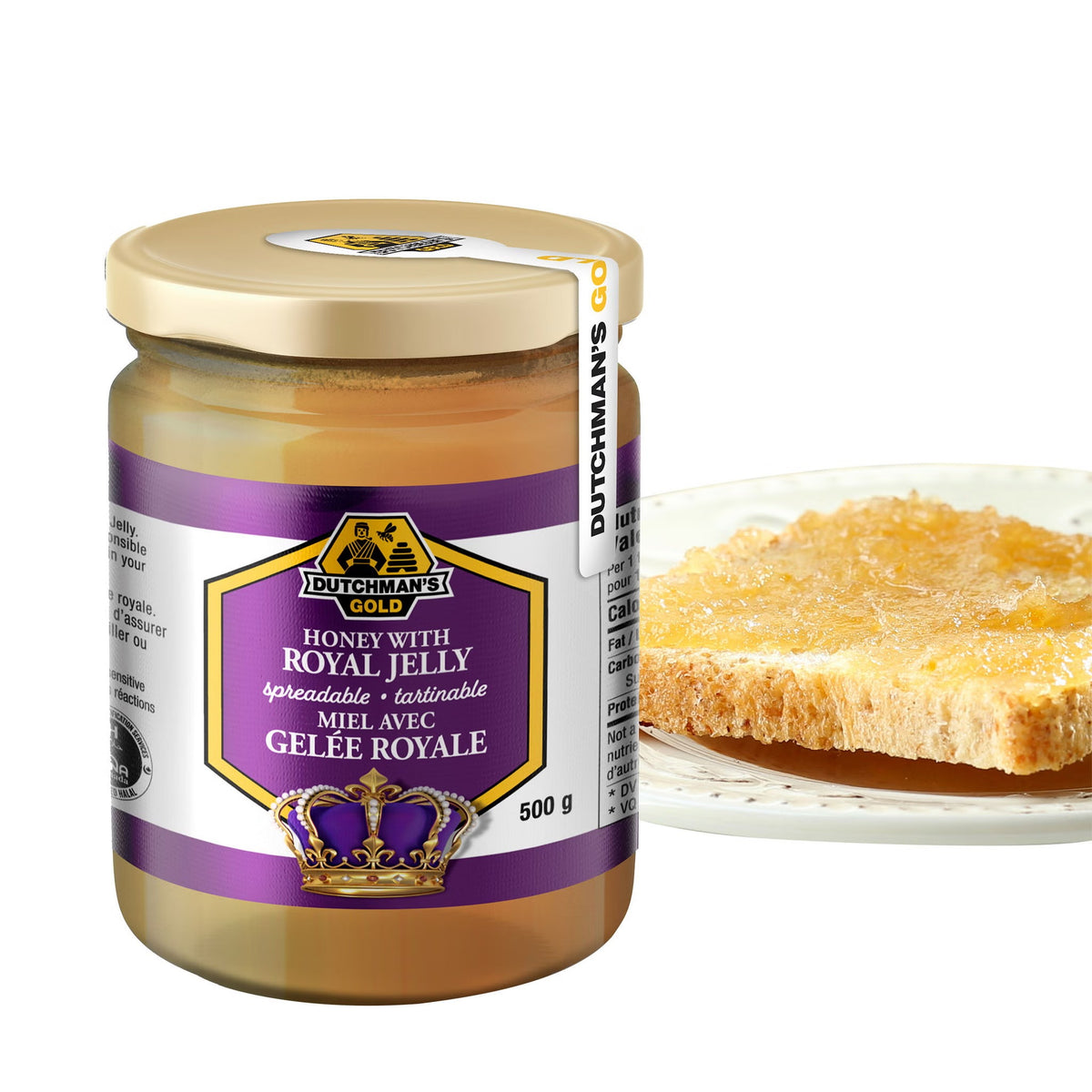 Dutchman's Gold Honey with 2% Royal Jelly, 2-Pack × 500 g (1 kg Total), Pure Canadian Unpasteurized Creamed Honey, Smooth Spreadable Honey Blend for Toast, Tea, Smoothies & Breakfast