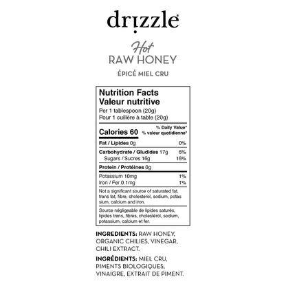 Drizzle Hot Raw Honey, 4-Pack × 330 g (1.32 kg Total), Canadian Chili-Infused Honey, Sweet & Spicy Natural Honey Sauce, 1800 Scoville Heat, Perfect for Pizza, Chicken Wings, BBQ, Cheese, Marinades & Glazes