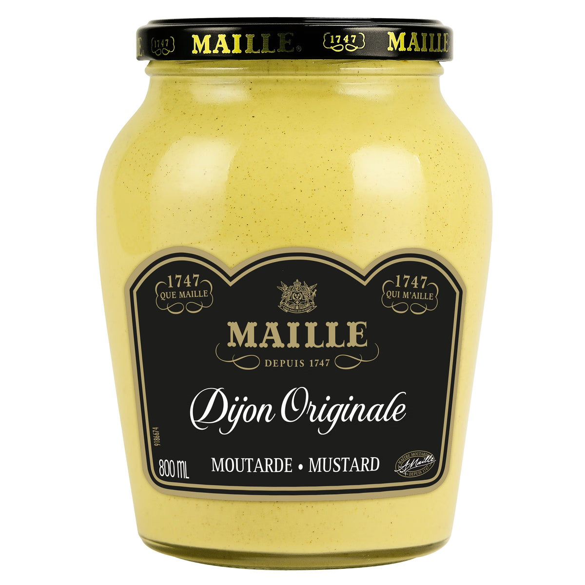 Maille Original Dijon Mustard, 800 mL (27.05 fl oz), Classic Smooth French-Style Gourmet Mustard, Rich Tangy Flavour, Traditional Mustard Condiment for Sandwiches, Burgers, Salad Dressings, Marinades, Sauces & Cooking