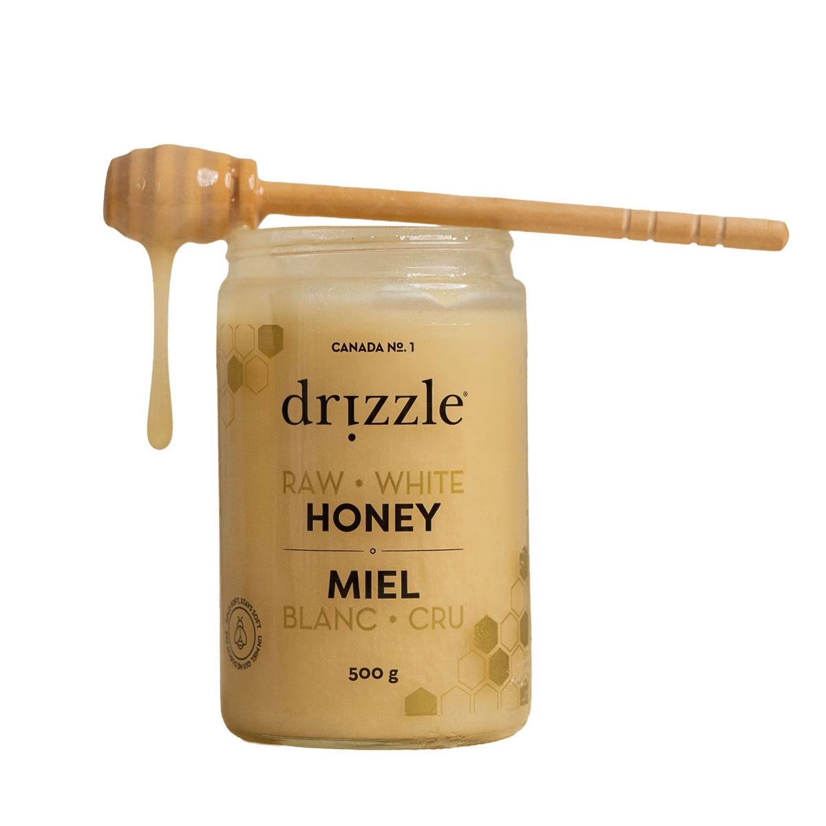 Drizzle 100% Pure Canadian Raw Honey Variety Pack, 4 × 500 g (2 kg Total), 2 White Honey + 2 Golden Honey, Unfiltered & Unheated Natural Honey, Smooth Spreadable Sweetener for Tea & Toast
