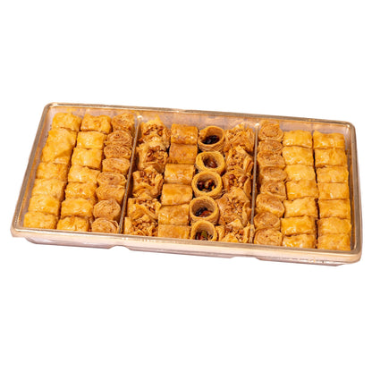 Mediterranean Baklava with Honey, 1 kg (2.2 lb), Handmade Dubai Assorted Baklava Pastries, 5 Varieties, Crispy Layered Phyllo Dessert with Pistachios & Cashews, Halal & Kosher Certified, Gourmet Middle Eastern Sweets Gift Box for Parties