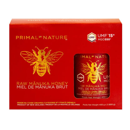 Primal By Nature New Zealand Mānuka Honey UMF 15+ MGO 550+, 2-Pack × 400 g (800 g Total), Premium Raw Unpasteurized Monofloral Honey, Smooth Creamy Natural Honey for Tea, Toast & Breakfast