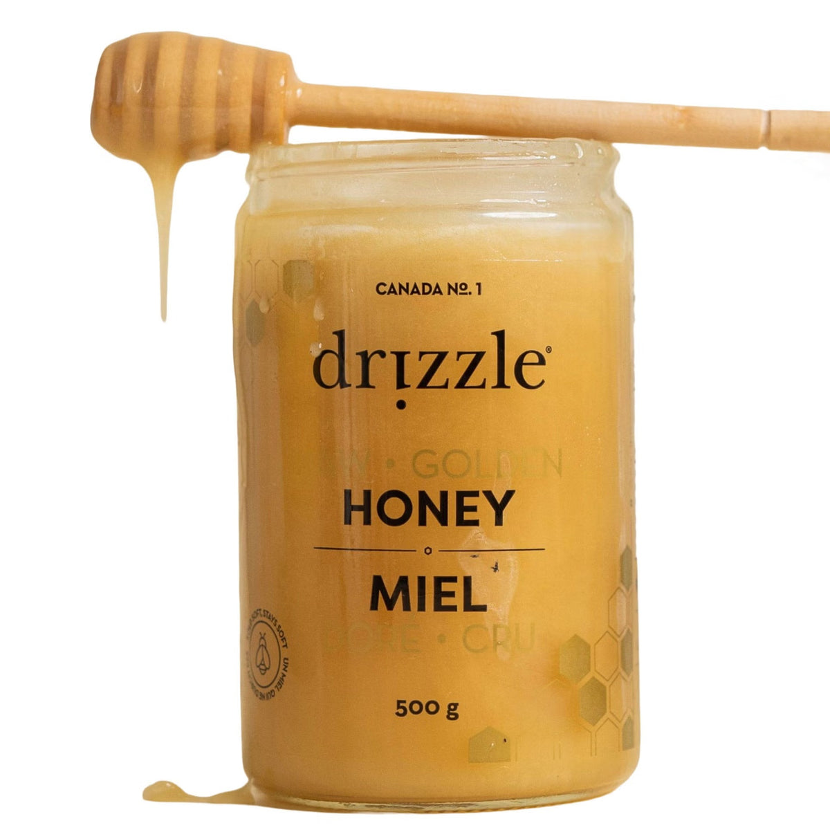 Drizzle 100% Pure Canadian Raw Honey Variety Pack, 4 × 500 g (2 kg Total), 2 White Honey + 2 Golden Honey, Unfiltered & Unheated Natural Honey, Smooth Spreadable Sweetener for Tea & Toast