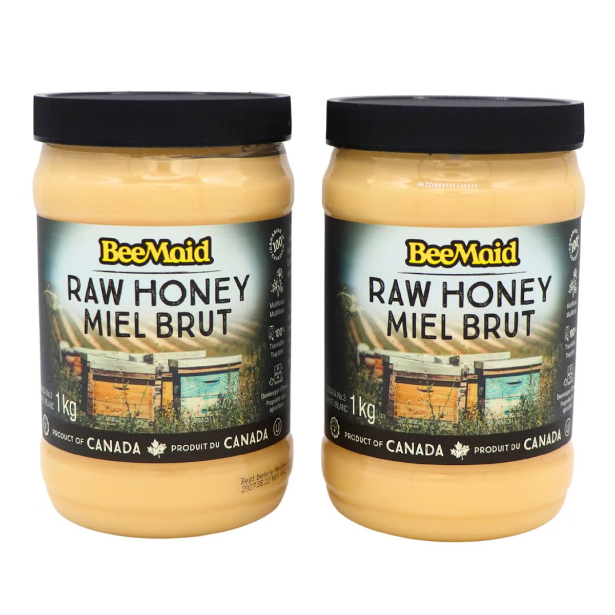 BeeMaid 100% Pure Canadian Honey, 2-Pack × 1 kg (2 kg Total), Smooth Texture Natural Honey, Halal, Delicious Sweetener for Tea, Coffee, Toast, Baking, Cooking & Everyday Use