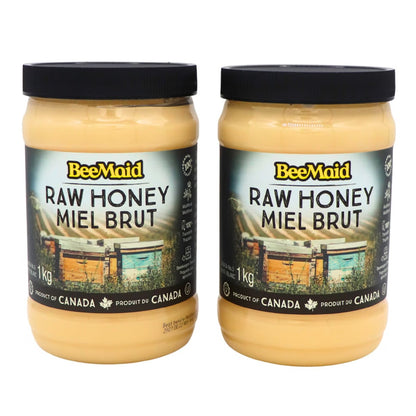 BeeMaid 100% Pure Canadian Honey, 2-Pack × 1 kg (2 kg Total), Smooth Texture Natural Honey, Halal, Delicious Sweetener for Tea, Coffee, Toast, Baking, Cooking & Everyday Use