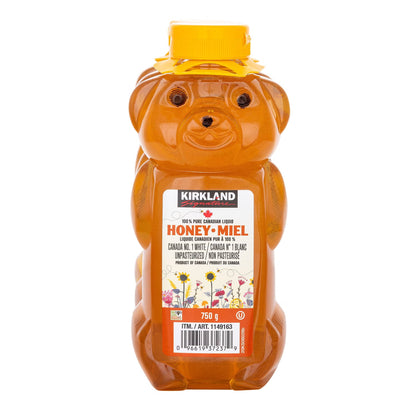 Kirkland Signature 100% Pure Canadian Liquid Honey, 3-Pack × 750 g (2.25 kg Total), Unpasteurized Canada No. 1 White Honey, Squeezable Honey Bear Bottles for Tea, Pancakes, Toast, Baking & Cooking
