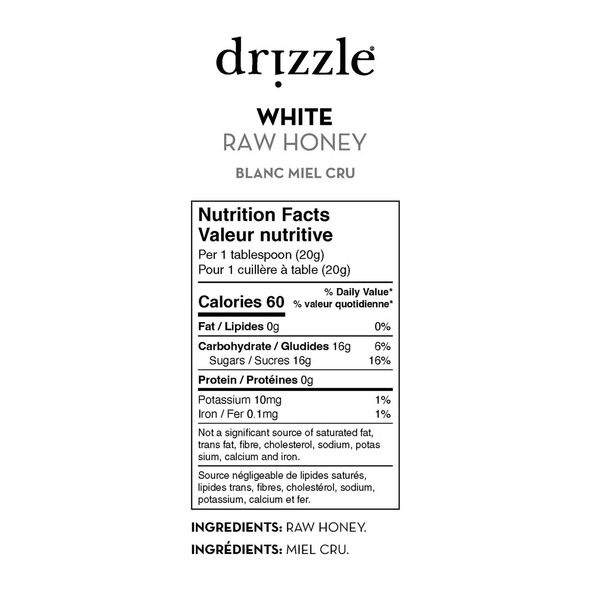 Drizzle 100% Pure Canadian Raw Honey Variety Pack, 4 × 500 g (2 kg Total), 2 White Honey + 2 Golden Honey, Unfiltered & Unheated Natural Honey, Smooth Spreadable Sweetener for Tea & Toast