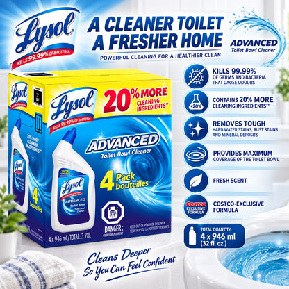 (4 Pack) Lysol Advanced Toilet Bowl Cleaner, Fresh Scent, 4 × 946 mL