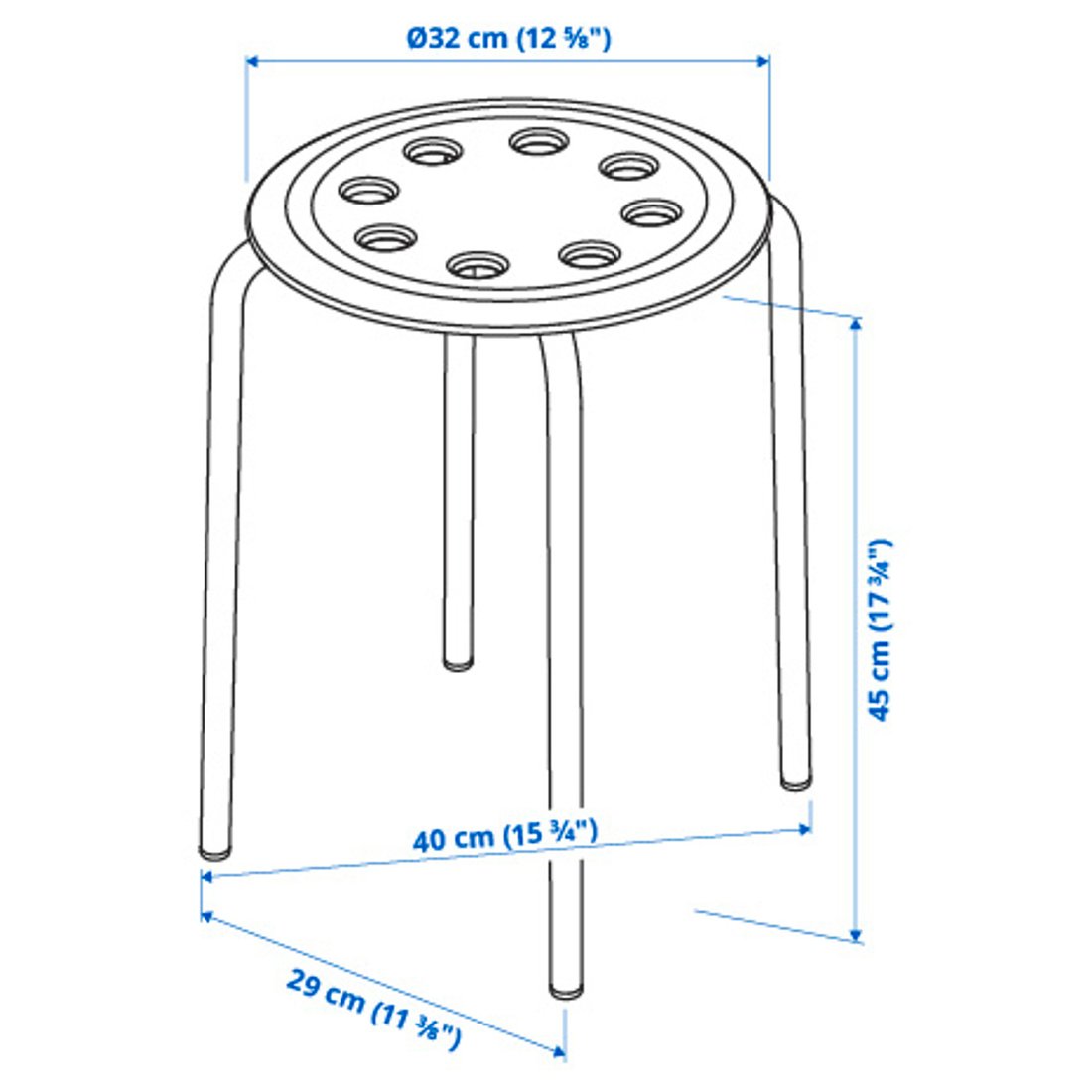 (2 PACK) IKEA MARIUS Stool, black, 45 cm (17 3/4 ")