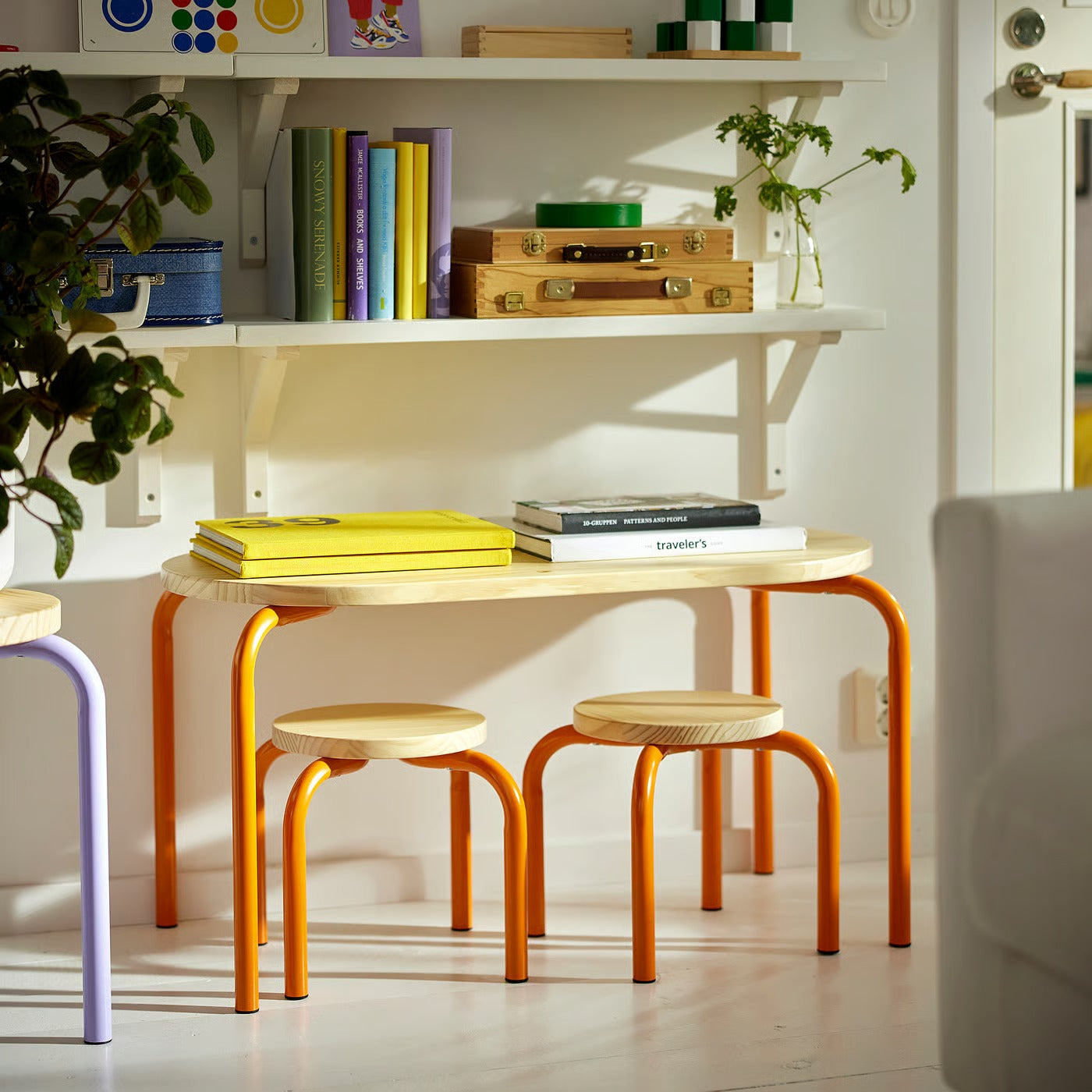 IKEA GREJSIMOJS Children's stool, wood/orange