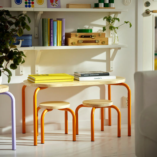 (2 Pack) IKEA GREJSIMOJS Children's stool, wood/orange