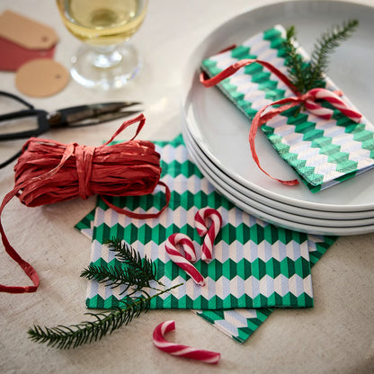 (60 Count) IKEA VINTERFINT Green & White Striped Paper Napkins, 33 × 33 cm, Disposable Dinner Napkins for Christmas, Holiday Parties, Dining Tables & Festive Decorations