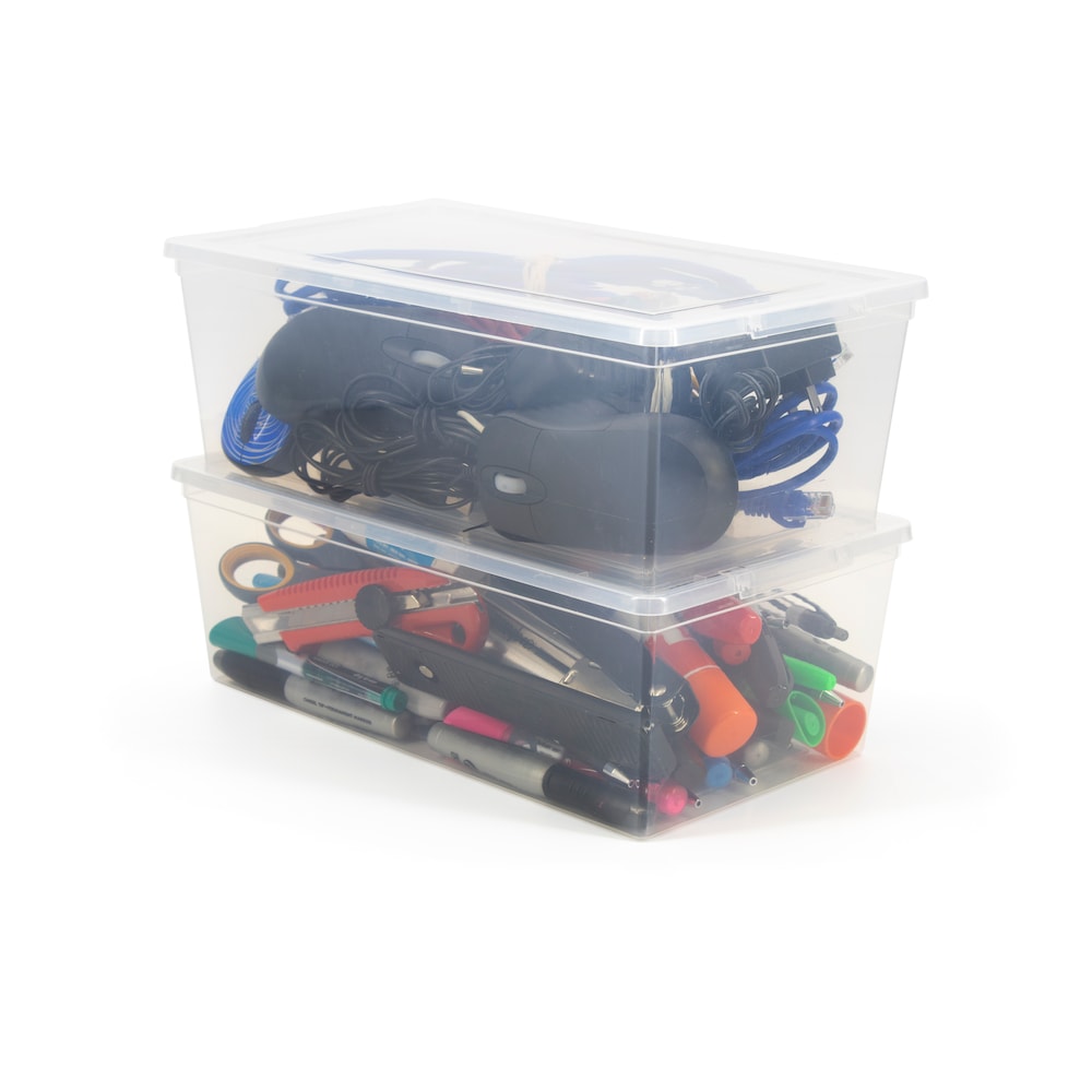 TuffStore® 5.85L Plastic Clear Stackable Storage Utility Tote Box in Clear & Snap-on Lid