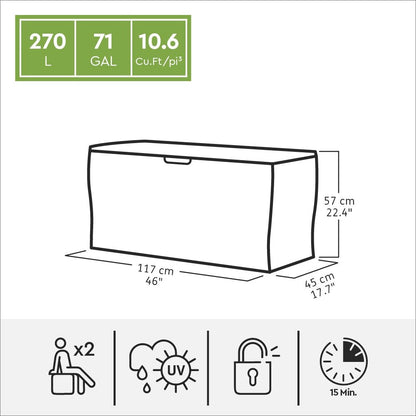 Keter Marvel 10.6 Cu.Ft./ 71G Weather Resistant Resin Patio/Outdoor Garden Storage Lockable Deck Box/Bench